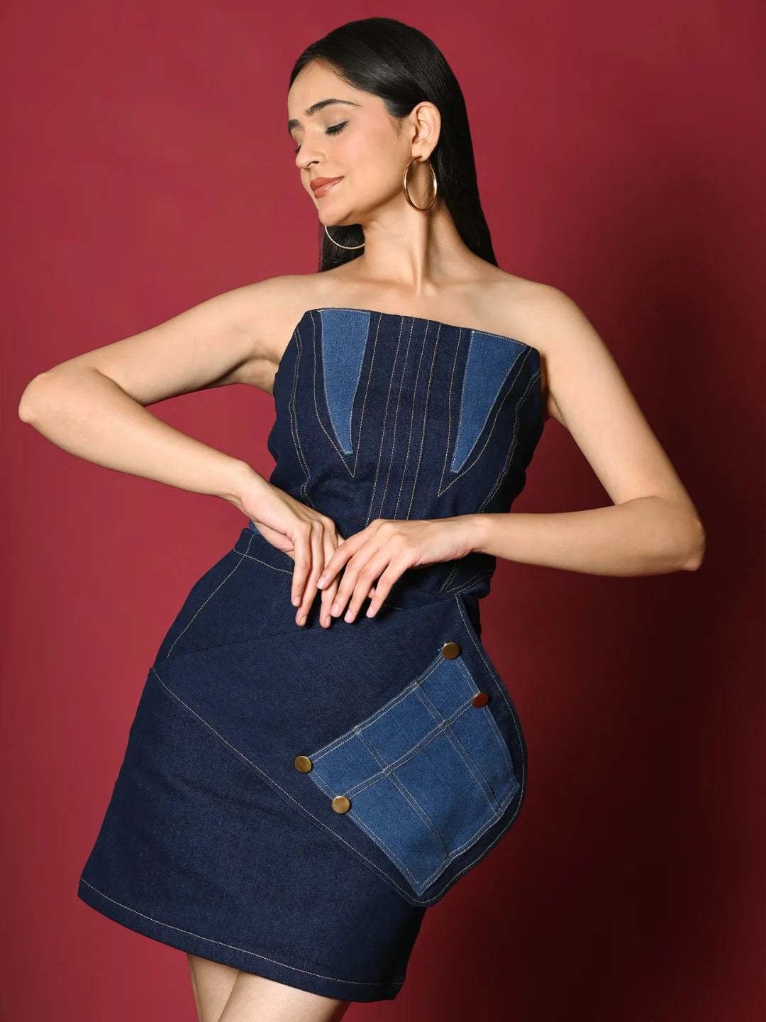 DENIM COLOR BLOCK SKIRT