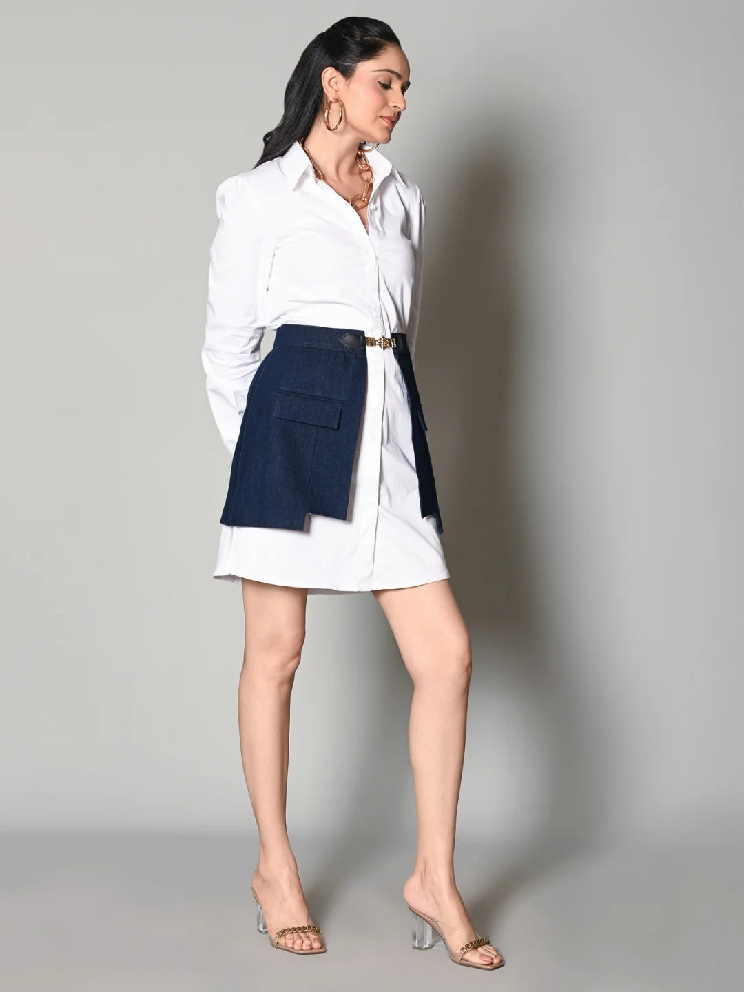 BELTED BLUE DRESS